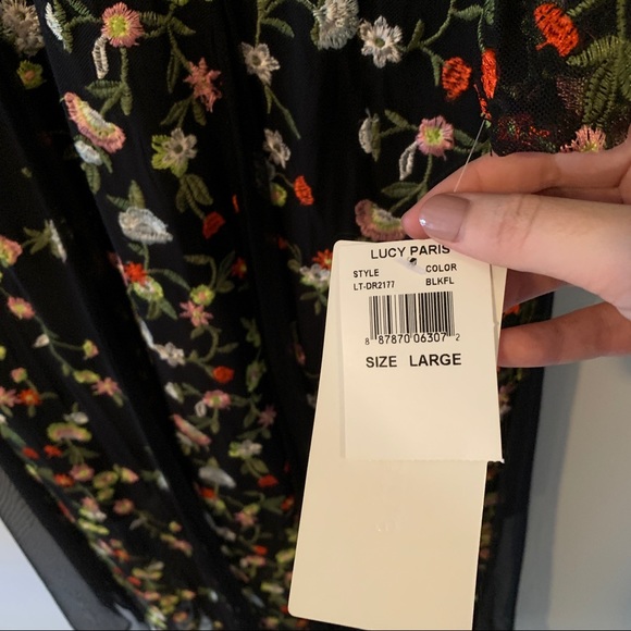 Lucy Paris Black Midi Floral Embroidered Dress - Picture 2 of 4